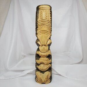 Hawaiian Tiki Totem 14.5" Hibiscus Wood Hand carved Intricate Tribal Design